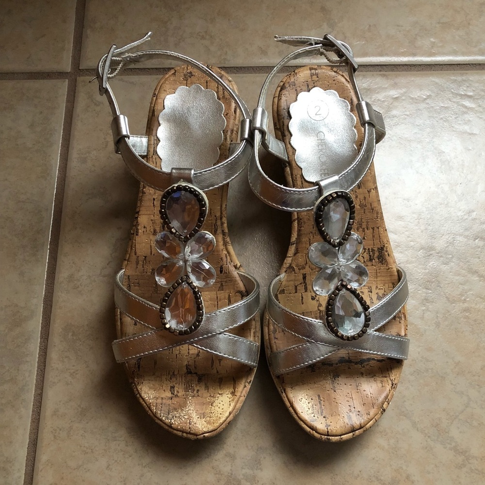 Strappy silver sandal wedges